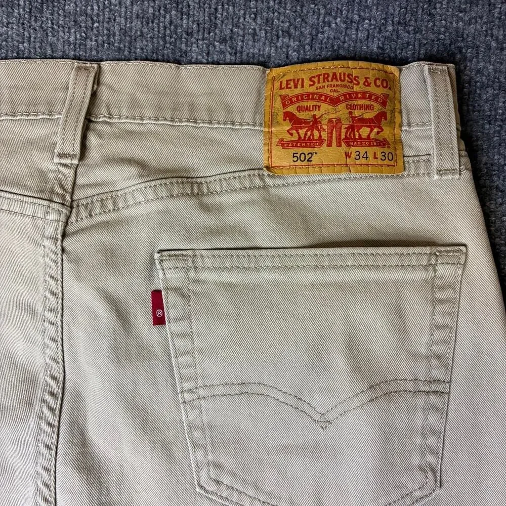 Levi’s 502 Regular Taper Jeans Men’s 34x30 Beige Tan Denim Pants